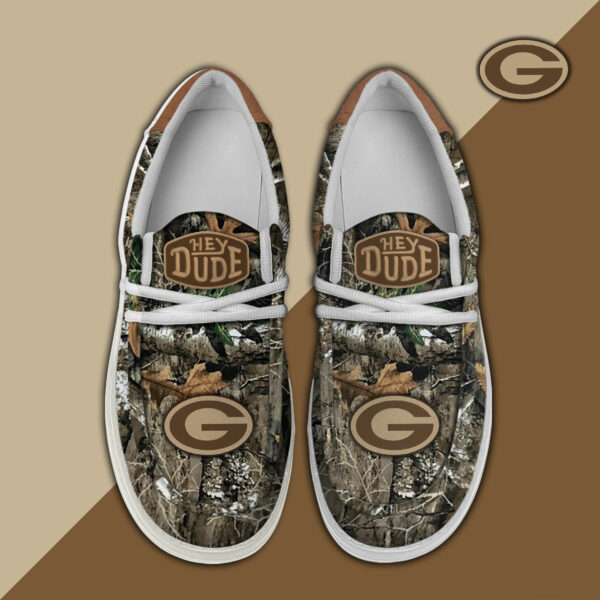 Green Bay Packers Camo Hunting Hey Dude Canvas Loafer Shoes