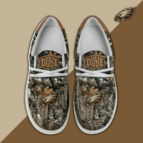 Philadelphia Eagles Camo Hunting Hey Dude Canvas Loafer Shoes