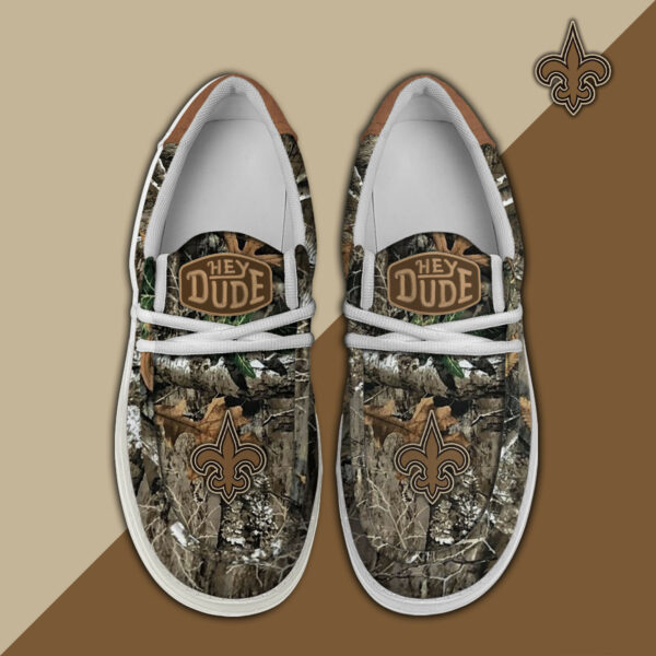 New Orleans Saints Camo Hunting Hey Dude Canvas Loafer Shoes