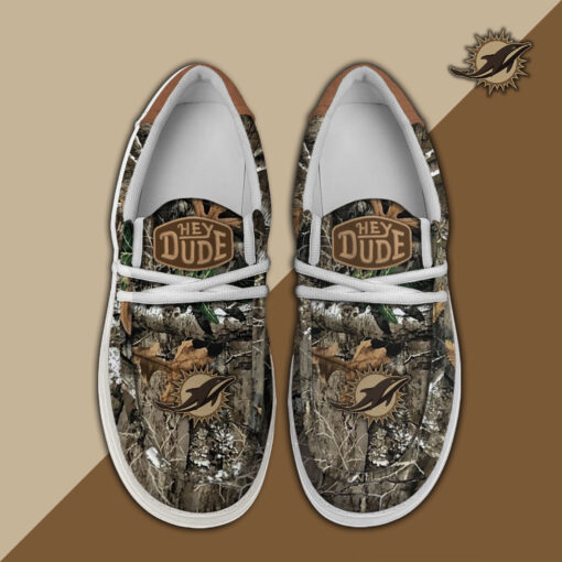 Miami Dolphins Camo Hunting Hey Dude Canvas Loafer Shoes