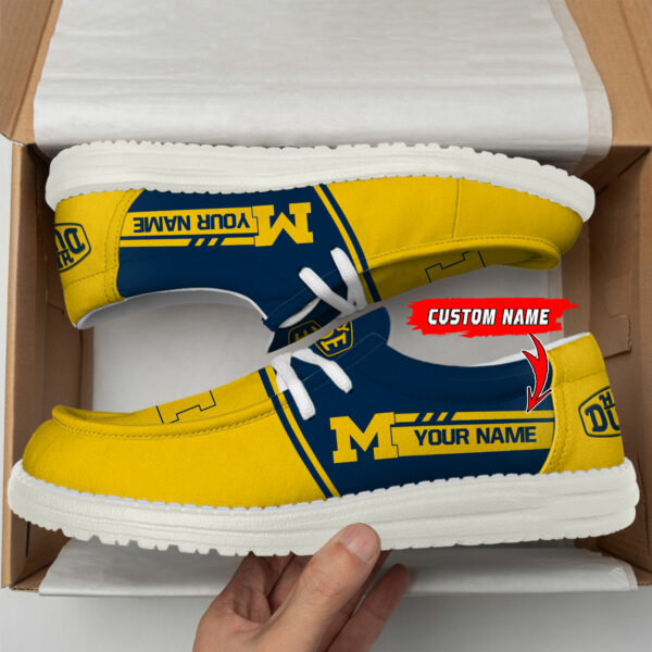 Michigan Wolverines Football Hey Dude Canvas Loafer Shoes - Custom Name