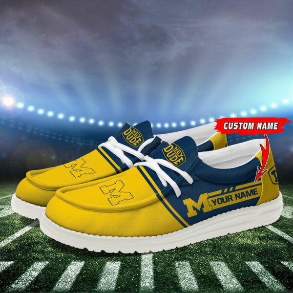 Michigan Wolverines Football Hey Dude Canvas Loafer Shoes - Custom Name