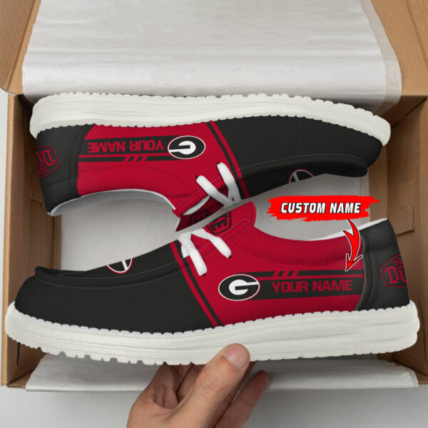 Georgia Bulldogs Football Hey Dude Canvas Loafer Shoes - Custom Name