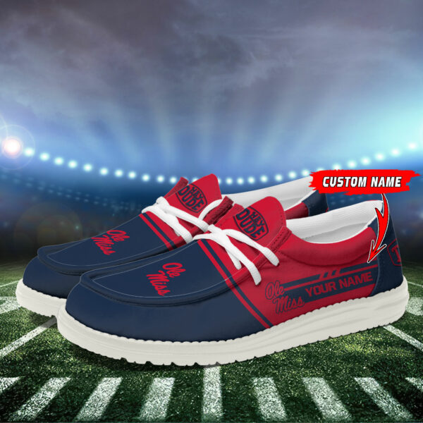 Ole Miss Rebels Football Hey Dude Canvas Loafer Shoes - Custom Name