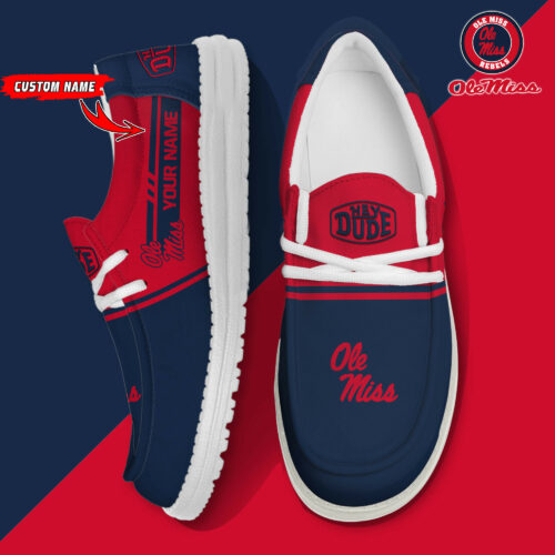 Ole Miss Rebels Football Hey Dude Canvas Loafer Shoes - Custom Name