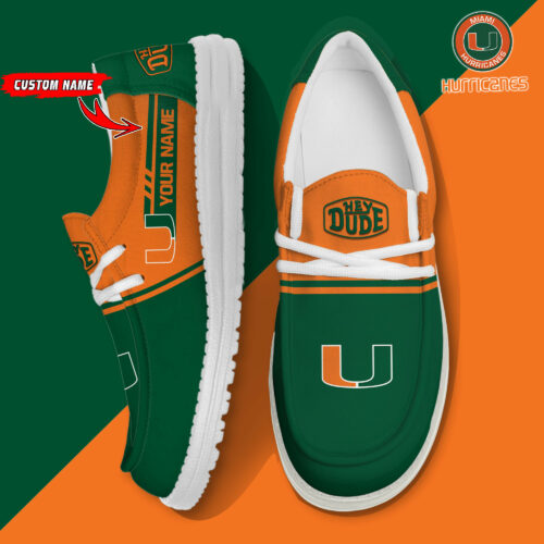 Miami Hurricanes Football Hey Dude Canvas Loafer Shoes - Custom Name