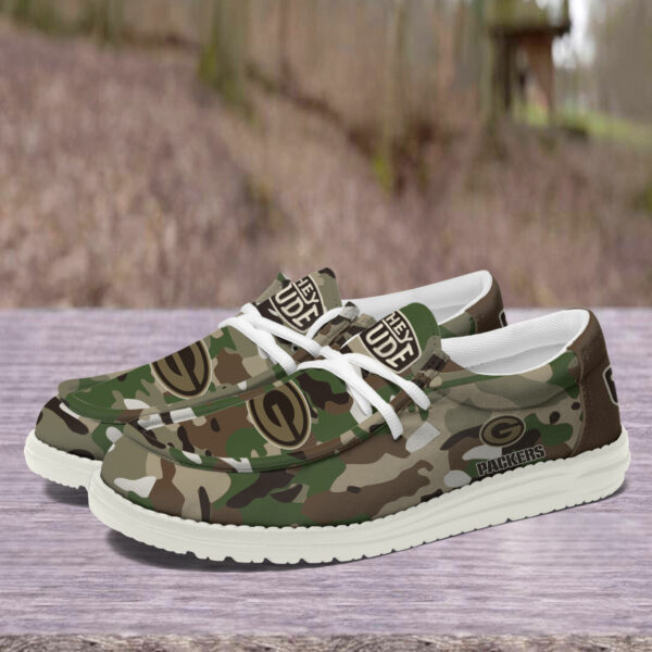 Green Bay Packers Camouflage Football Hey Dude Canvas Loafer Shoes