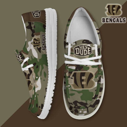 Cincinnati Bengals Camouflage Football Hey Dude Canvas Loafer Shoes