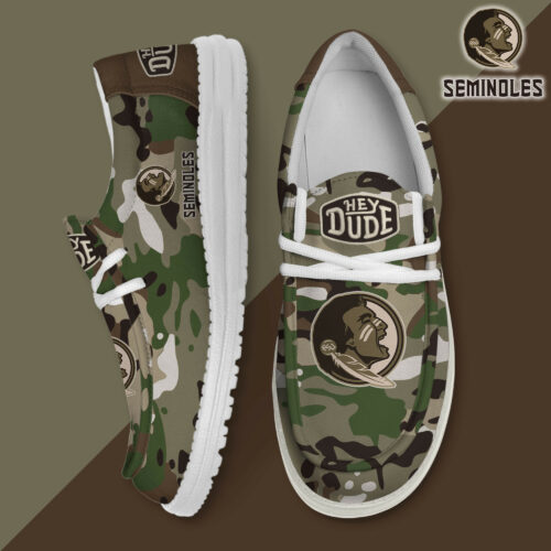 Florida State Seminoles Camouflage Football Hey Dude Canvas Loafer Shoes